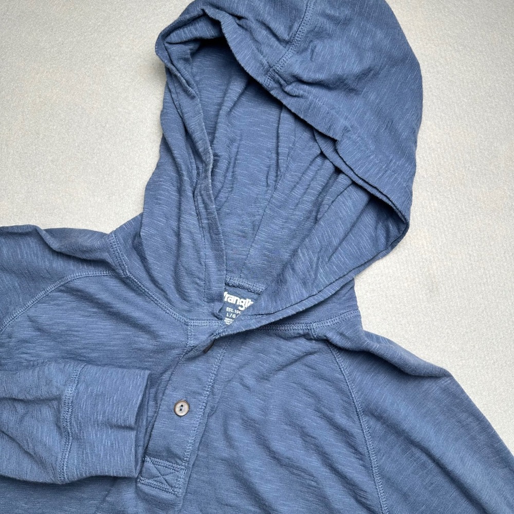 Wrangler Hoodie Mens Large Blue Slub Knit Henley Long Sleeve Kangaroo Pocket